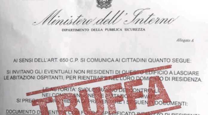 Falso volantino con il logo del Ministero dell’Interno, la Polizia: “È una truffa”