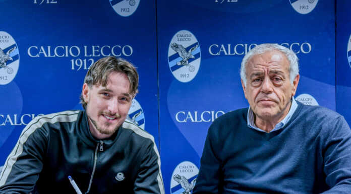 Calcio Lecco. Sul mercato arriva Edoardo Duca, saluta Galeandro Edoardo Duca col Presidente Aliberti, photo credits Calcio Lecco 1912