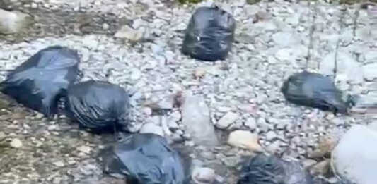Scaricati oltre 20 sacchi d’immondizia nel Pioverna: sfregio ambientale in Valsassina sacchi neri letto alveo torrente pioverna febbraio 2026